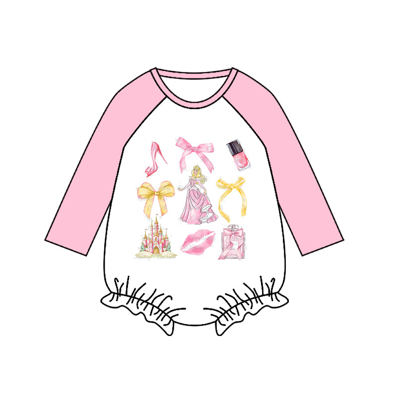 (Custom Design Preorder MOQ 5) Cartoon Princess Pink Print Baby Girls Romper