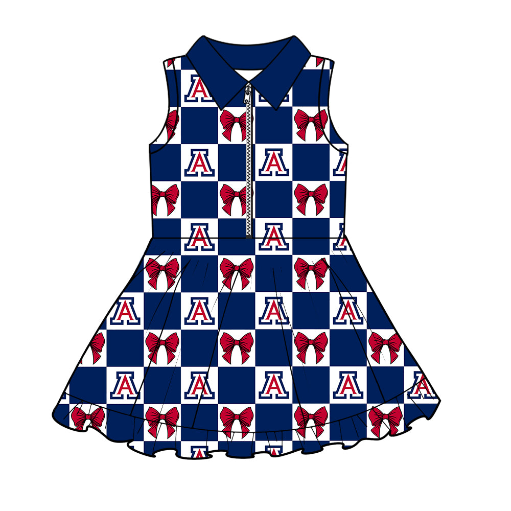 (Custom Design Preorder MOQ 5 Each Color) Team's Arizona Bows Plaid Print Girls Summer Clothes Sisters Matching Wear