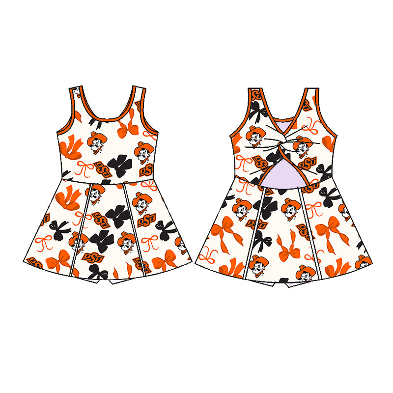 (Custom Design Preorder MOQ 5 Each Color) Team's Okahoma State Cowboys Bows Print Girls Summer Clothes Sisters Matching Wear