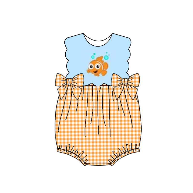 (Custom Design Preorder MOQ 5) Cartoon Fish Print Baby Girls Summer Romper