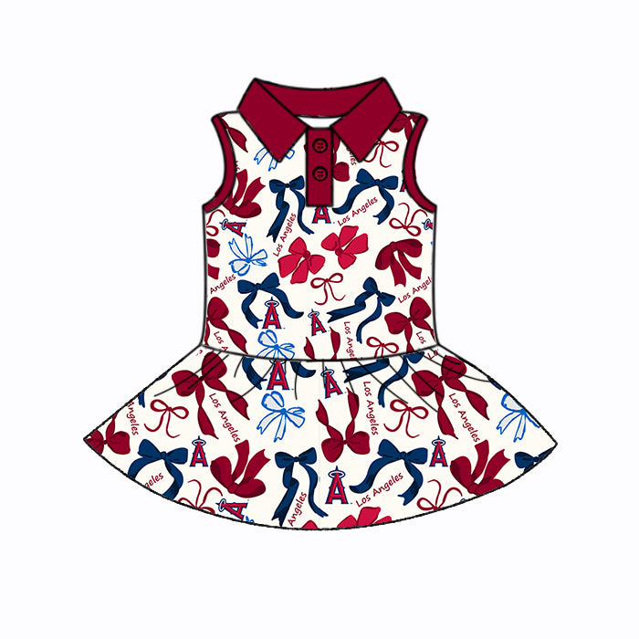 (Custom Design Preorder MOQ 5 Each Color) Team's LOS ANGELES Bows Print Girls Summer Clothes Sisters Matching Wear