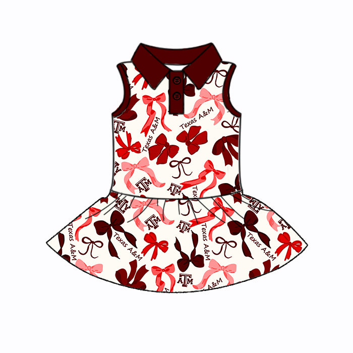 (Custom Design Preorder MOQ 5 Each Color) Team's TEXAS A&M Bows Print Girls Summer Clothes Sisters Matching Wear