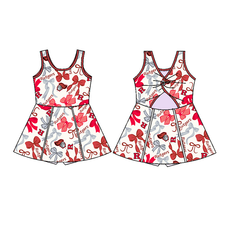 (Custom Design Preorder MOQ 5 Each Color) Team's RUTGERS Bows Print Girls Summer Clothes Sisters Matching Wear