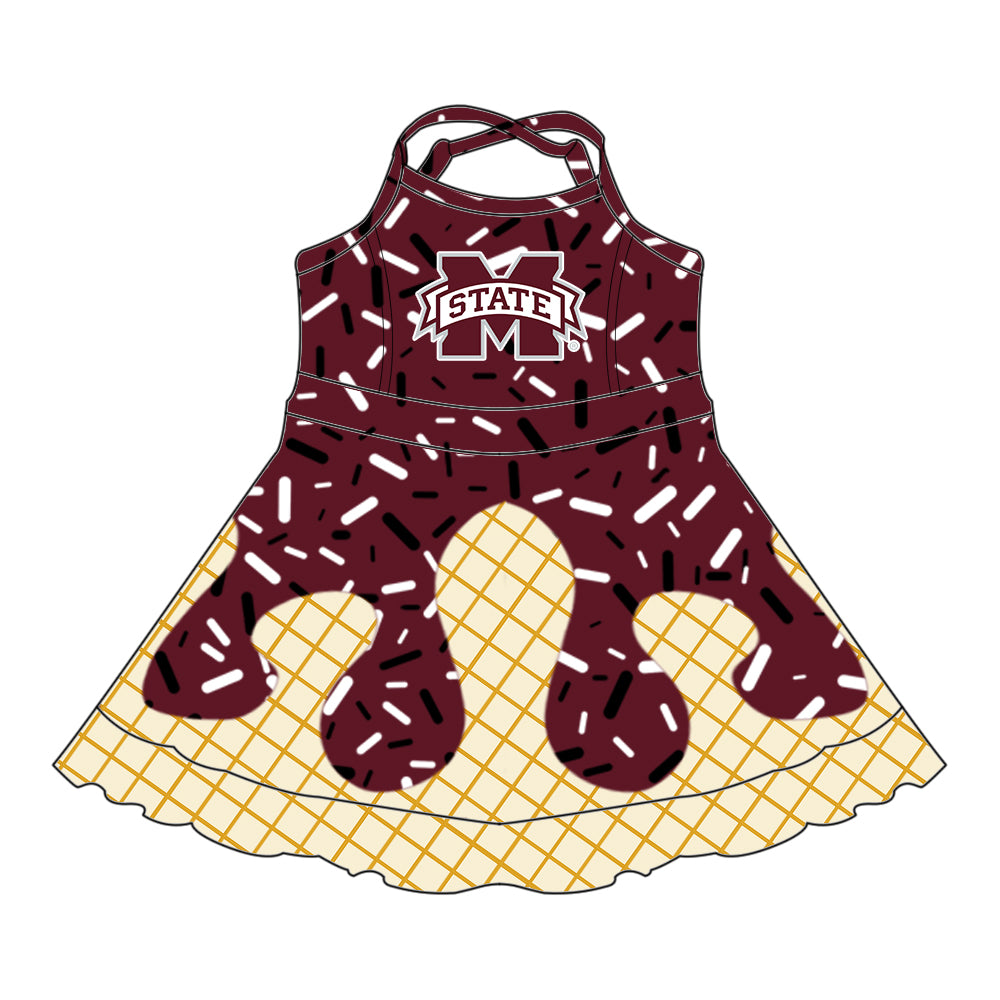 (Custom Design Preorder MOQ 5 Each Item)Team's Mississippi State Sprinkles Print Sibling Matching Clothes