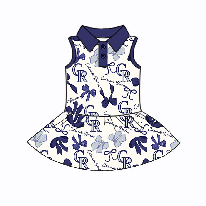 (Custom Design Preorder MOQ 5 Each Color) Team's COLORADO ROCKIES Bows Print Girls Summer Clothes Sisters Matching Wear