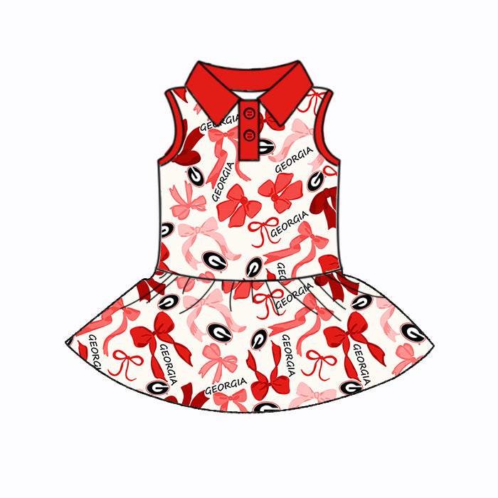 (Custom Design Preorder MOQ 5 Each Color) Team's GEORGIA Bows Print Girls Summer Clothes Sisters Matching Wear