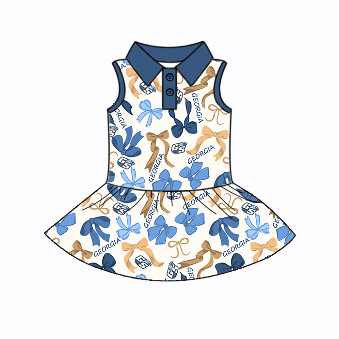 (Custom Design Preorder MOQ 5 Each Color) Team's GEORGIA Bows Print Girls Summer Clothes Sisters Matching Wear
