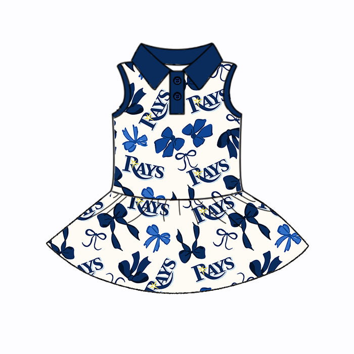 (Custom Design Preorder MOQ 5 Each Color) Team's RAYS Bows Print Girls Summer Clothes Sisters Matching Wear