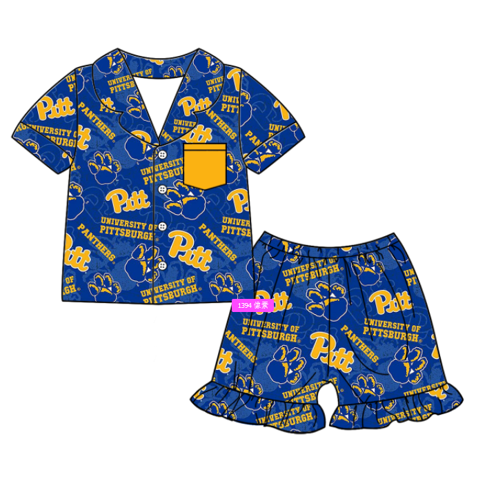 (Custom Design Preorder MOQ 5 Each Design) Team's PANTHERS Blue Print Kids Summer Matching Clothes Sibling Wear