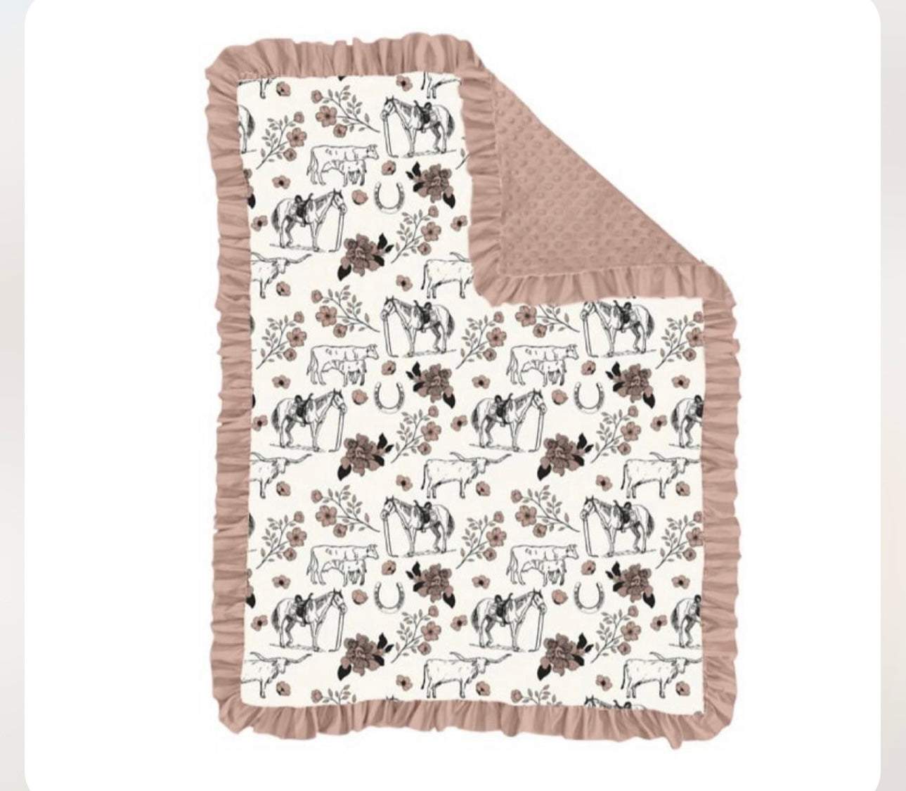(Custom Design Preorder MOQ 5) Cows Horse Flowers Print Baby Blanket