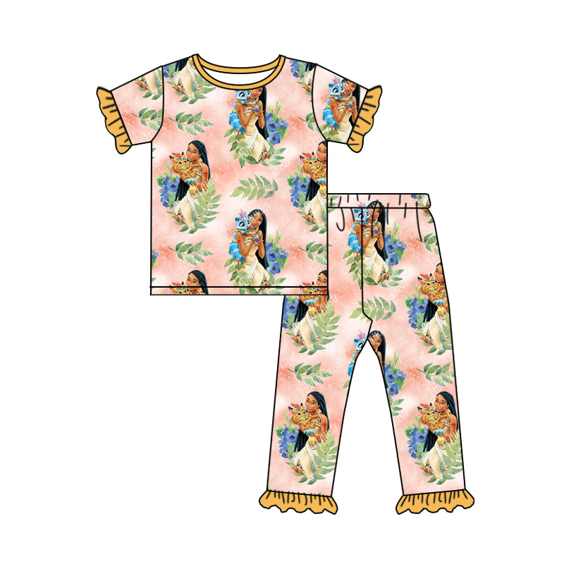 (Custom Design Preorder MOQ 5) Cartoon Princess Print Girls Pajamas Clothes Set