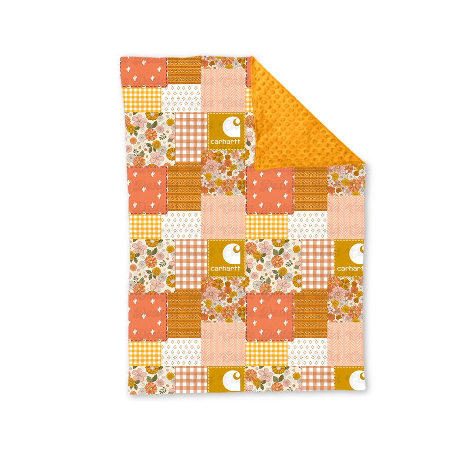 (Custom Design Preorder MOQ 5) Mustard Flowers Shopping Print Baby Girls Blanket