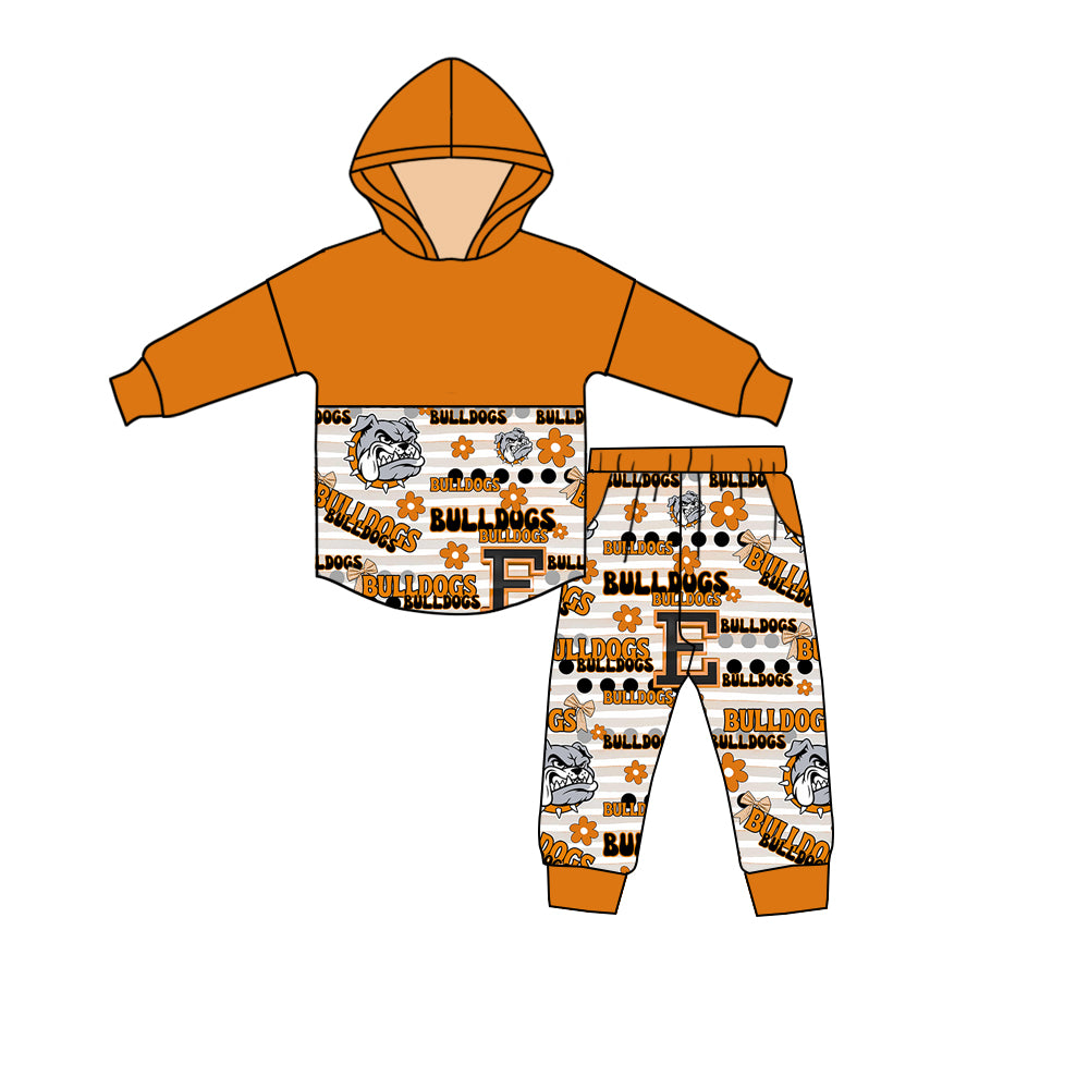 (Custom Design Preorder MOQ 5) Team's BULLDOGS Hoodie Top Pants Girls Fall Clothes Set