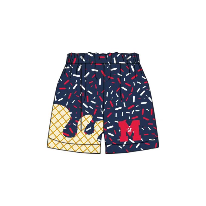(Custom Design Preorder MOQ 5 Each Item) Team's M Navy Sprinkles Print Summer Bottom Shorts Mom and Me Matching Clothes