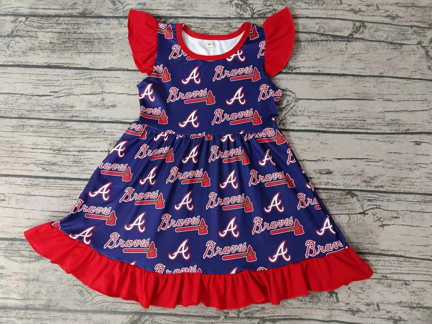 (Custom Design Preorder MOQ 5) Team's A BRAVES Prints Girls Summer Dress