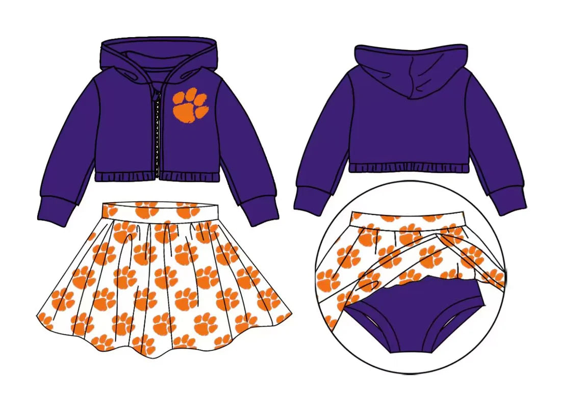 (Custom Design Preorder MOQ 5 Each Item)Team's Tinger Paw Purple Orange Print Girls Matching Clothes