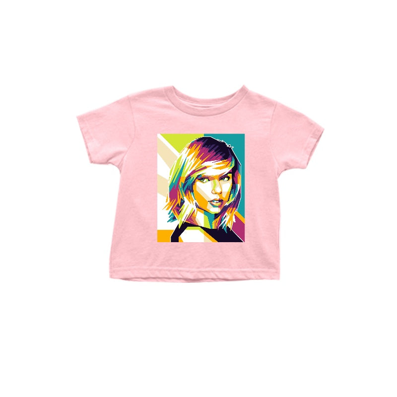 (Custom Design Preorder MOQ 5) Pink Singer Swiftie Print Girls Summer Tee Shirts Top
