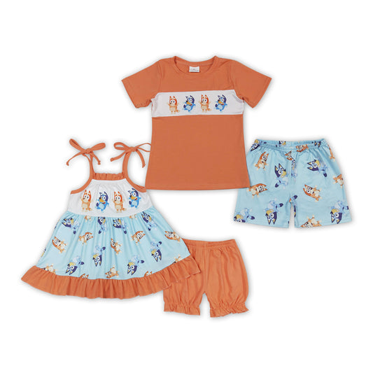 Cartoon Dog Print Orange Print Sibling Summer Matching Clothes