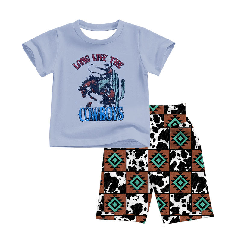 (Custom Design Preorder MOQ 5) Long Live The Cowboys Aztec Shorts Boys Western Clothes Set