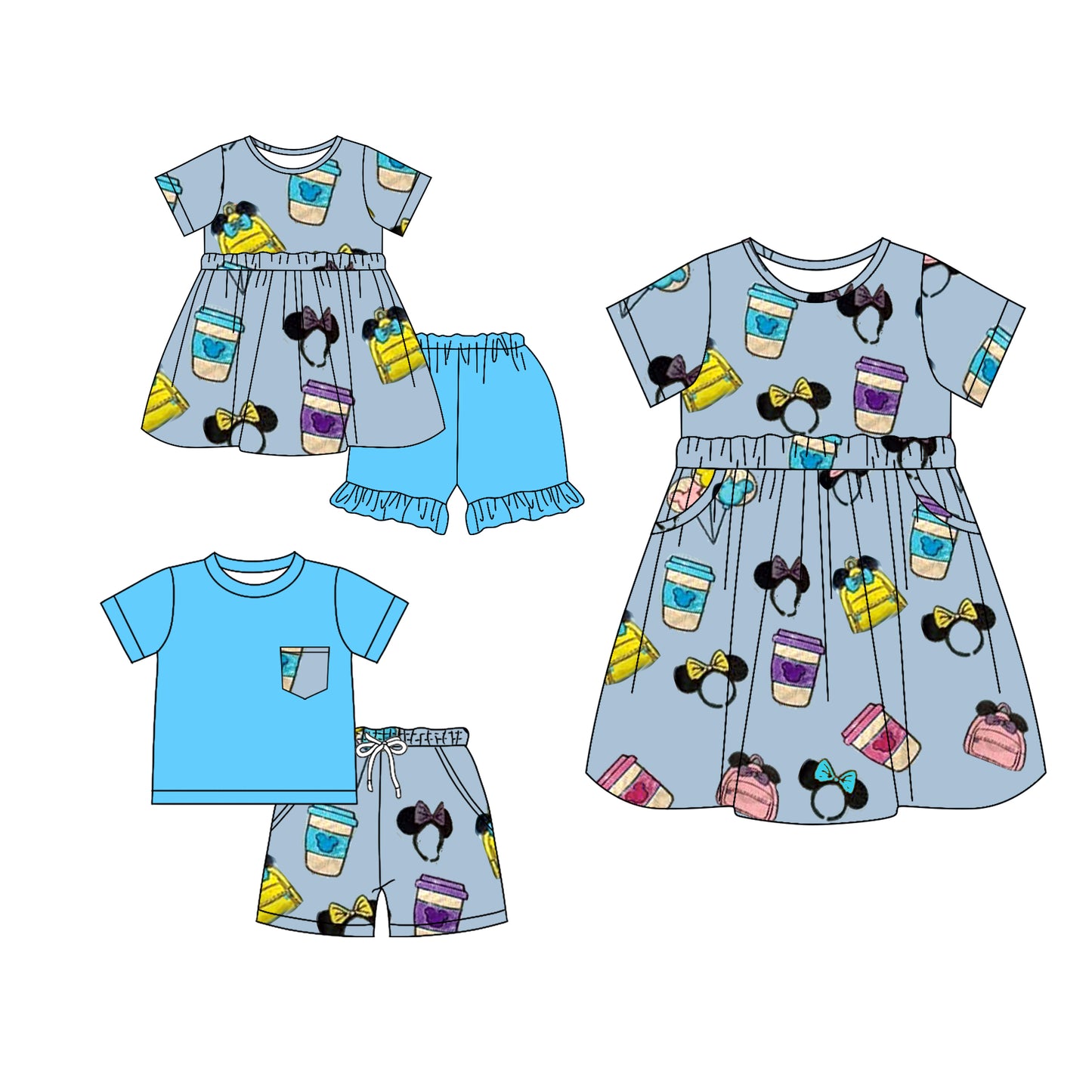 3.20(Custom Design Preorder MOQ 5 Each Design) Cartoon Mouse Print Mom and Me Summer Matching Clothes