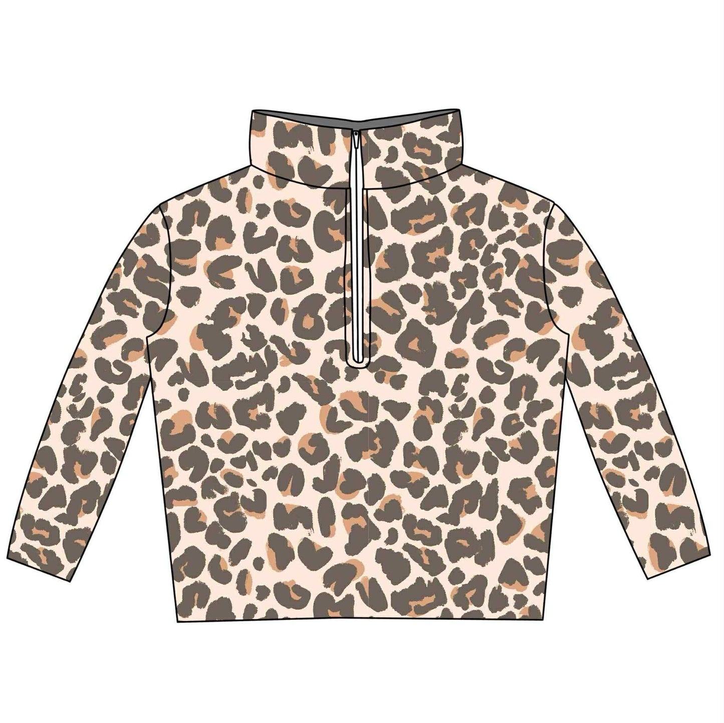 (Custom Design Preorder MOQ 5) Leopard Print Kids Long Sleeve Zipper Pullover Top