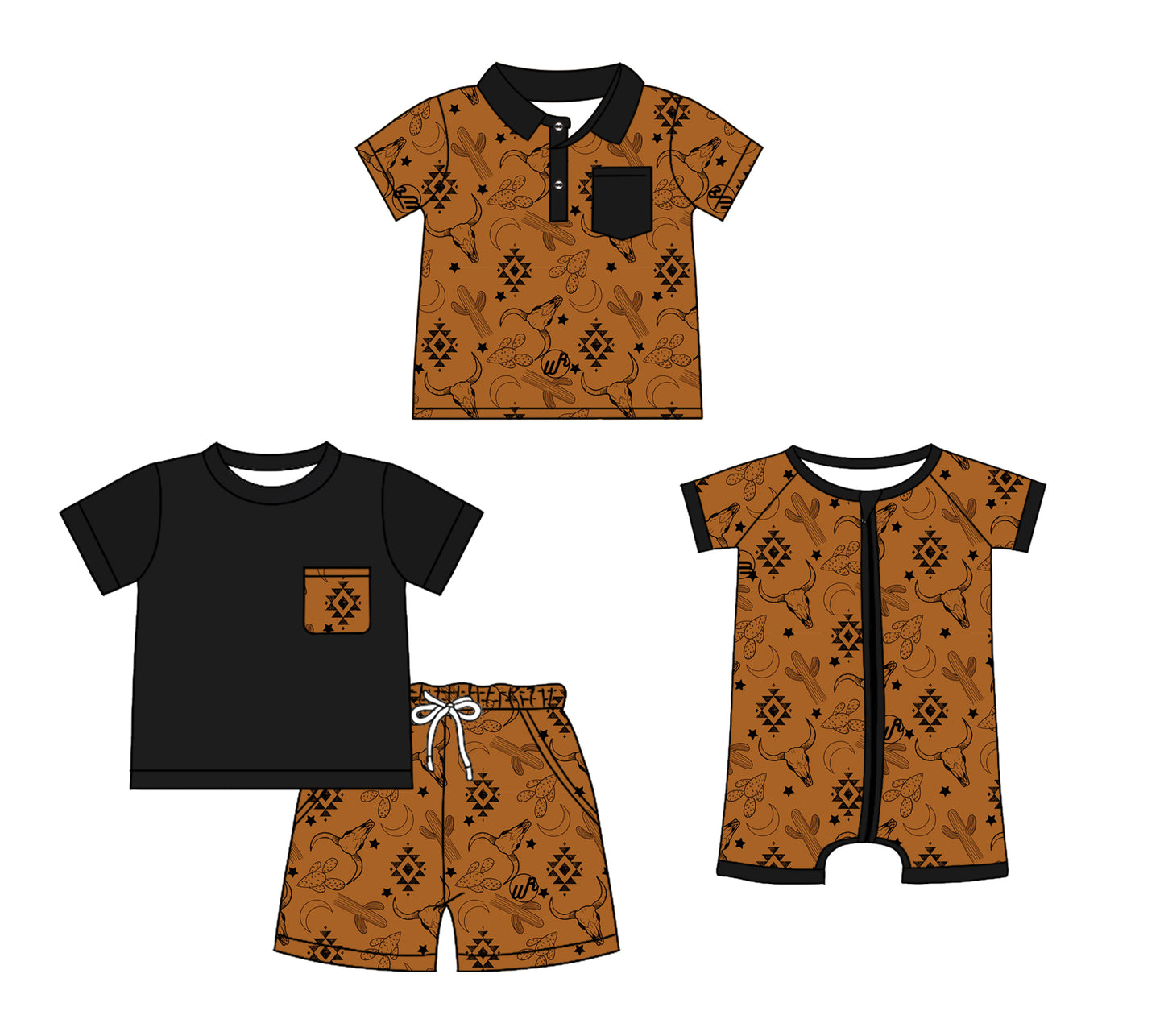 12.11(Custom Design Preorder MOQ 5 Each Design) Aztec Brown Print Boys Summer Western Matching Clothes Brothers Wear