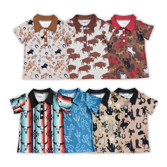 7 Print Western Design Boys Summer Polo Tee Shirts Top
