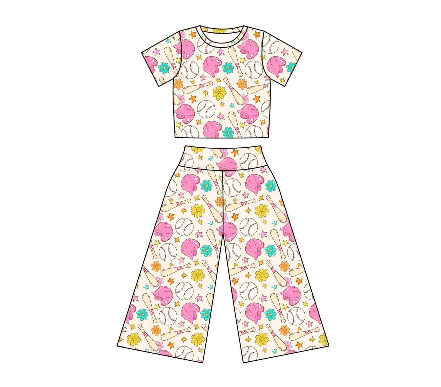 11.30(Custom Design Preorder MOQ 5) Baseball Flowers Print Girls Clothes Set