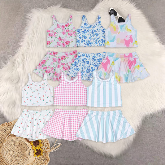 6 Colors Tank Top Skirts Shorts Girls Summer Yoga Clothes Set Sisters Wear