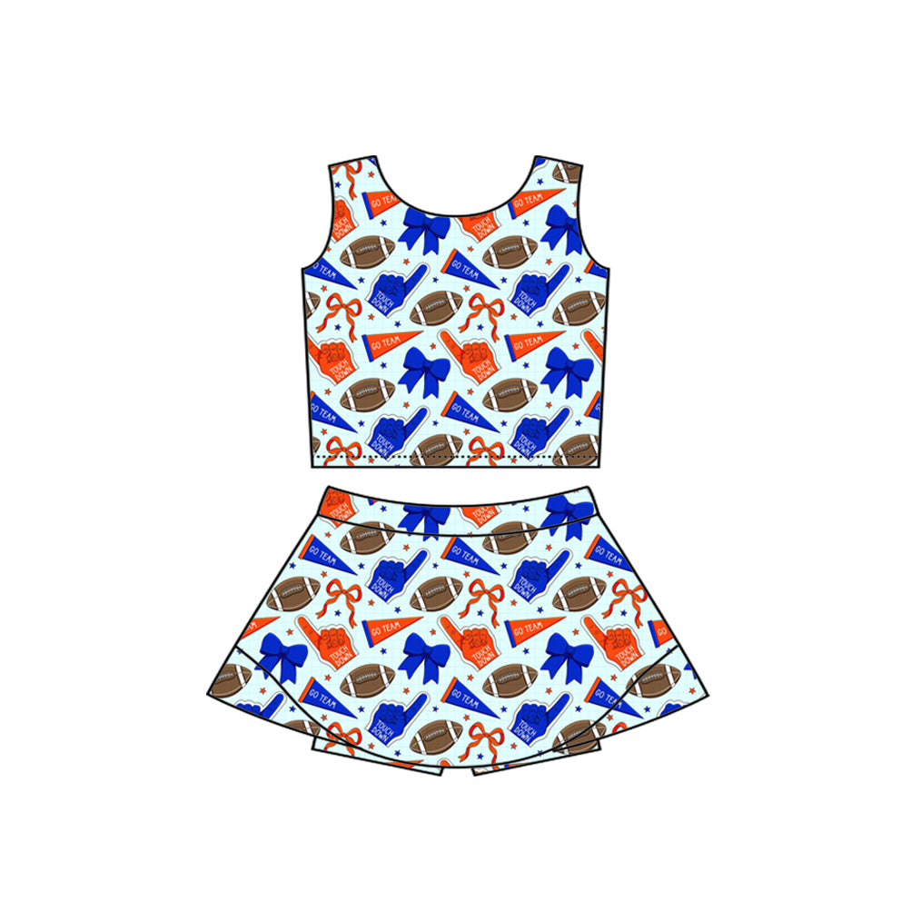 (Custom Design Preorder MOQ 5) Team's Cheer Bows Blue Print Shorts Skirts Girls Summer Yoga Clothes Set