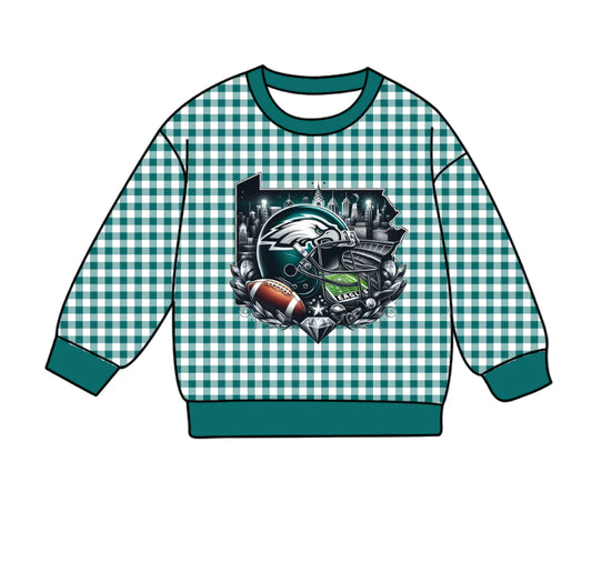 (Custom Design Preorder MOQ 5 Each Item) Team's Eagles Plaid Print Long Sleeve Tee Shirts Top Mom and Me Matching Clothes