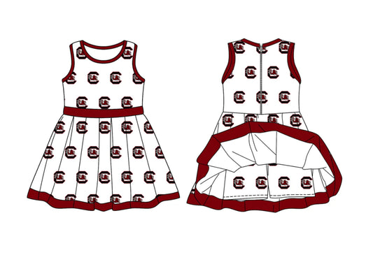 (Custom Design Preorder MOQ 5) Team's Gamecock Print Zipper Shorts Skirts Girls Summer Yoga Dress