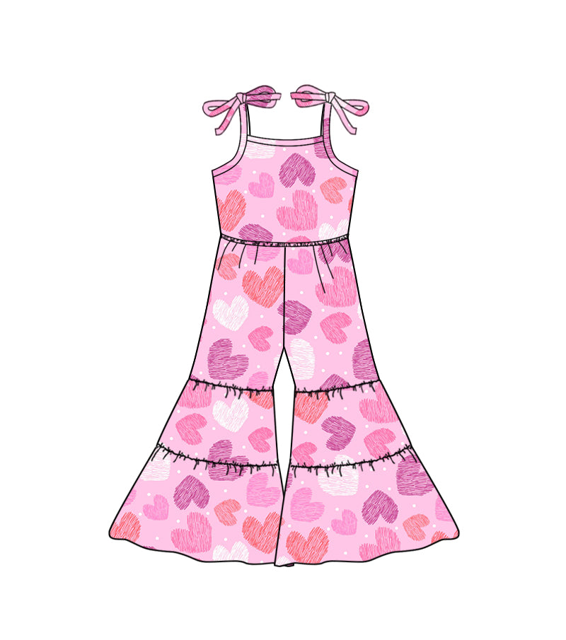 (Custom Design Preorder MOQ 5) Pink Heart Print Girls Valentine's Jumpsuit