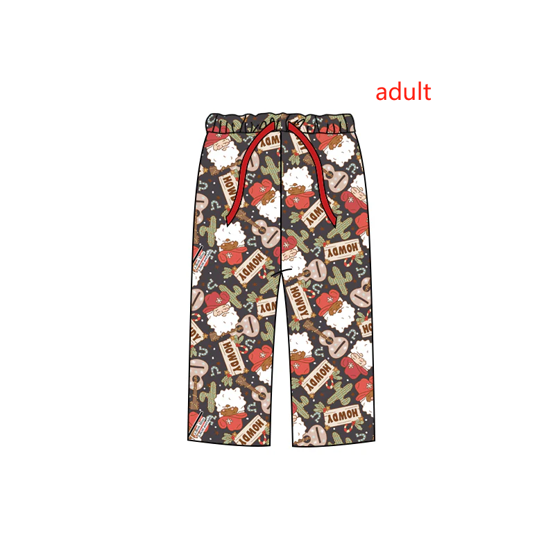 (Custom Design Preorder MOQ 5) Santa Cowboy Holly Howdy Print Adult Christmas Pajamas Pants