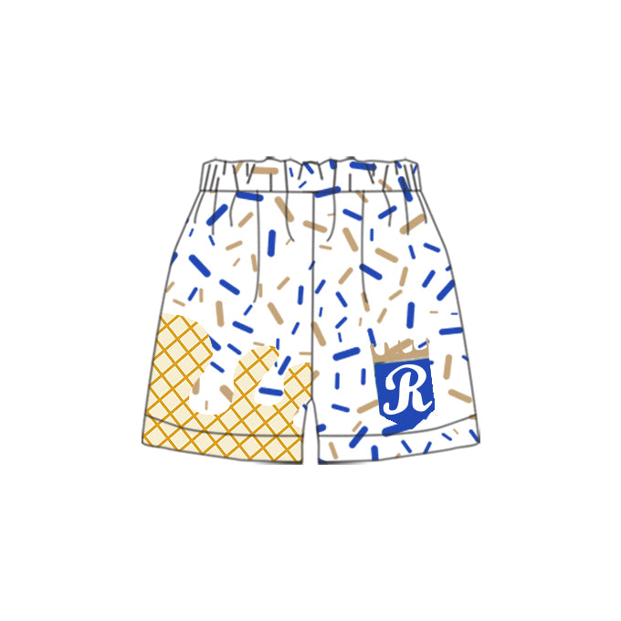 (Custom Design Preorder MOQ 5 Each Design) Team's White Royals Sprinkles Print Summer Bottom Shorts Mom and Me Matching Clothes