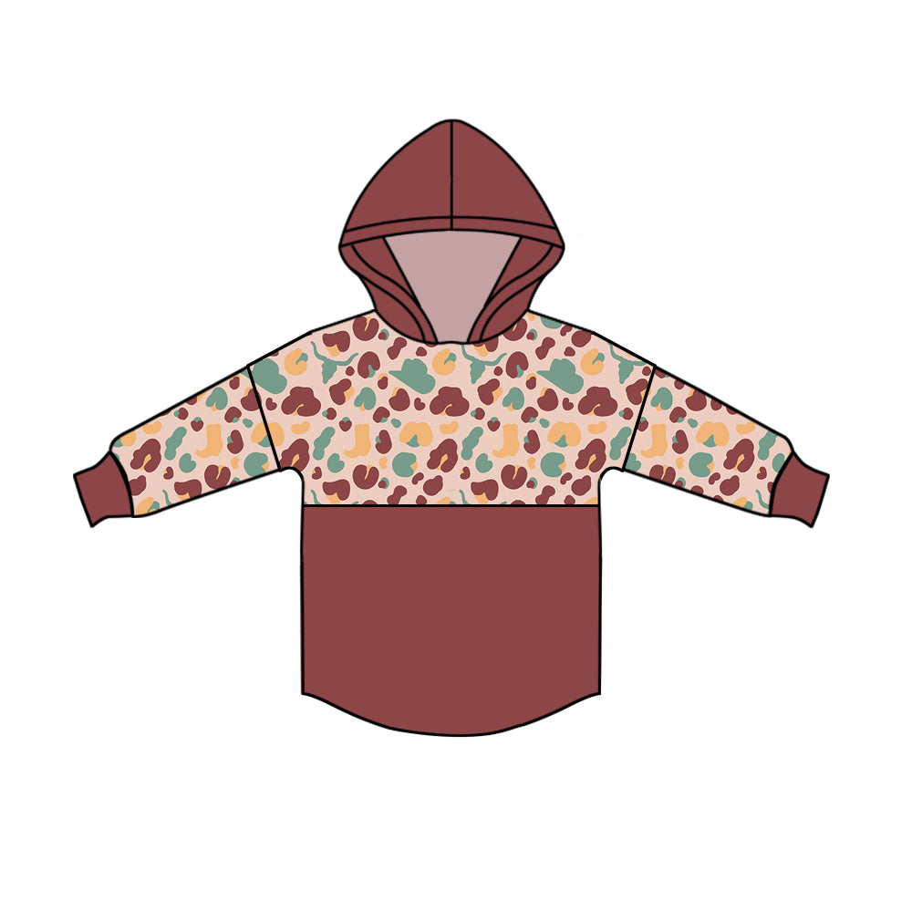 (Custom Design Preorder MOQ 5) Cow Skull Hat Leopard Print Girls Western Hoodie Tops