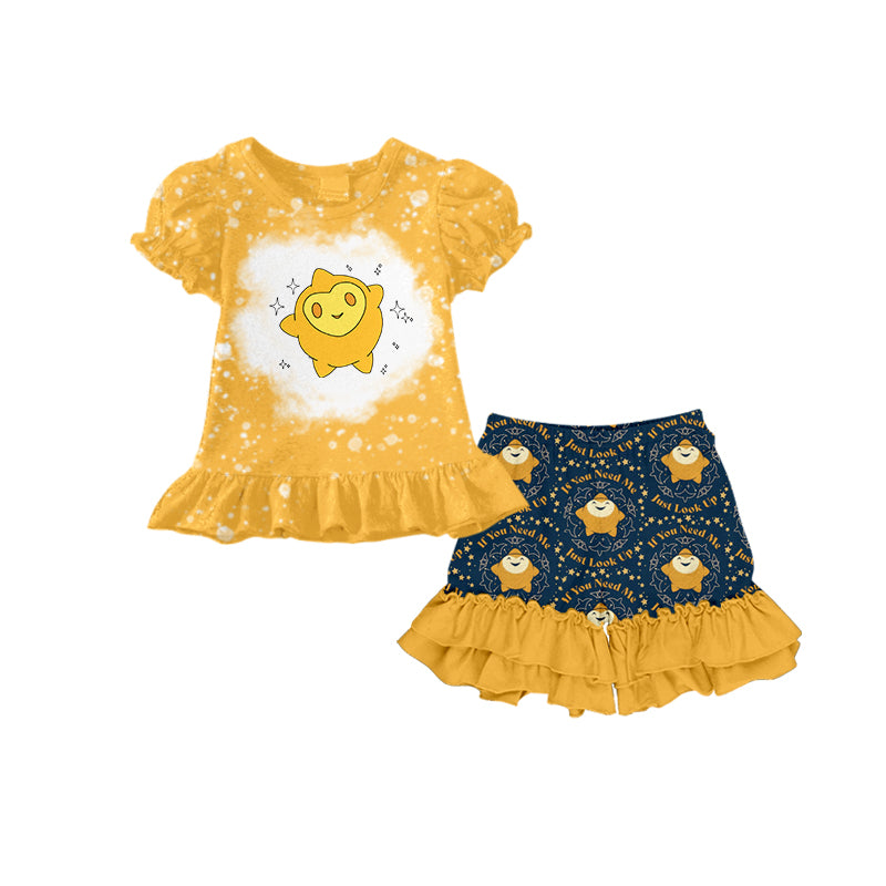 (Custom Design Preorder MOQ 5) Wish Star Top Ruffle Shorts Girls Summer Clothes Set