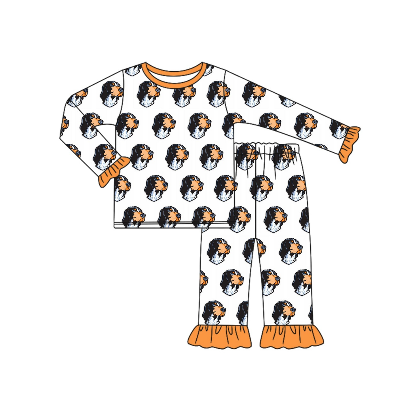 (Custom Design Preorder MOQ 20) Team's Tennessee Dog Print Girls Bamboo Pajamas Clothes Set