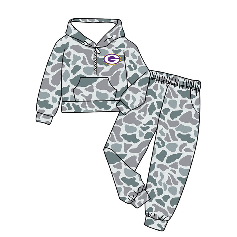 (Custom Design Preorder MOQ 5 Each Item)Team's Gurdon Camo Print Sibling Matching Clothes