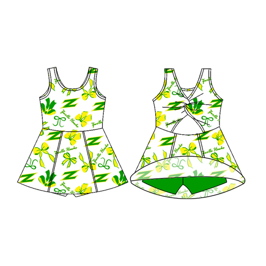 (Custom Design Preorder MOQ 5) Team's Hawkr Bows Print Backless Top Shorts Skirts Girls Summer Yoga Dress