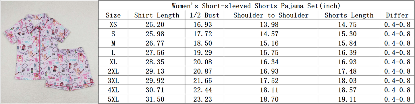 GSSO0931 Adult Purple Singer Swiftie Print Summer Pajamas Woman Clothes Set