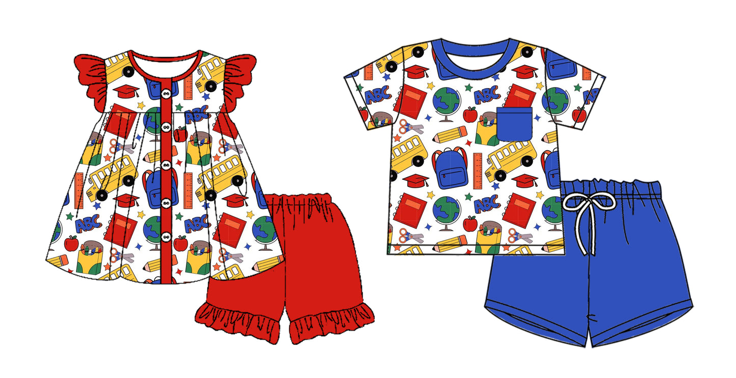 3.29(Custom Design Preorder MOQ 5 Each Design) ABC Stars Print Kids Back to School Matching Clothes Sibling Wear