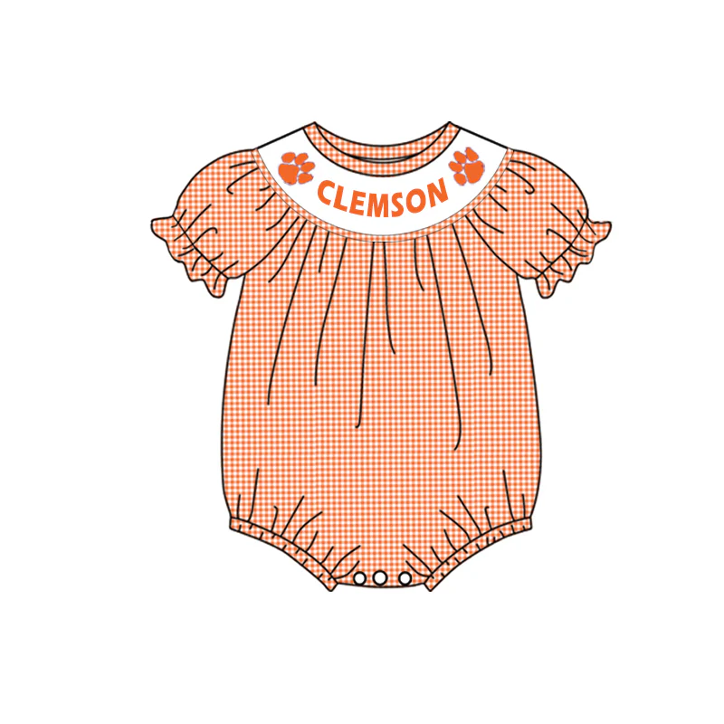 (Custom Design Preorder MOQ 5) Team's CLEMSON Print Baby Girls Summer Romper