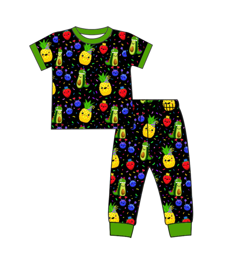 (Custom Design Preorder MOQ 5) Fruits Print Kids Pajamas Clothes Set