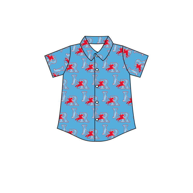 (Custom Design MOQ 5) Boys light blue football team's NO.10 button up tee shirts top