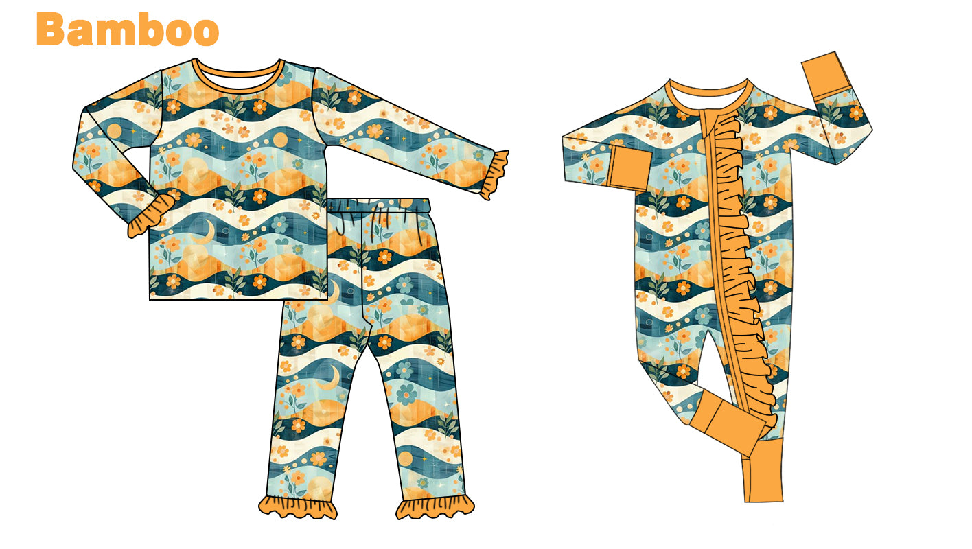 (Custom Design Preorder MOQ 20 Each Design) Flowers Print Girls Pajamas Matching Bamboo Clothes Sisters Wear