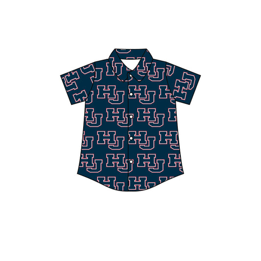 (Custom Design MOQ 5) Boys navy football team's NO.7 button up tee shirts top