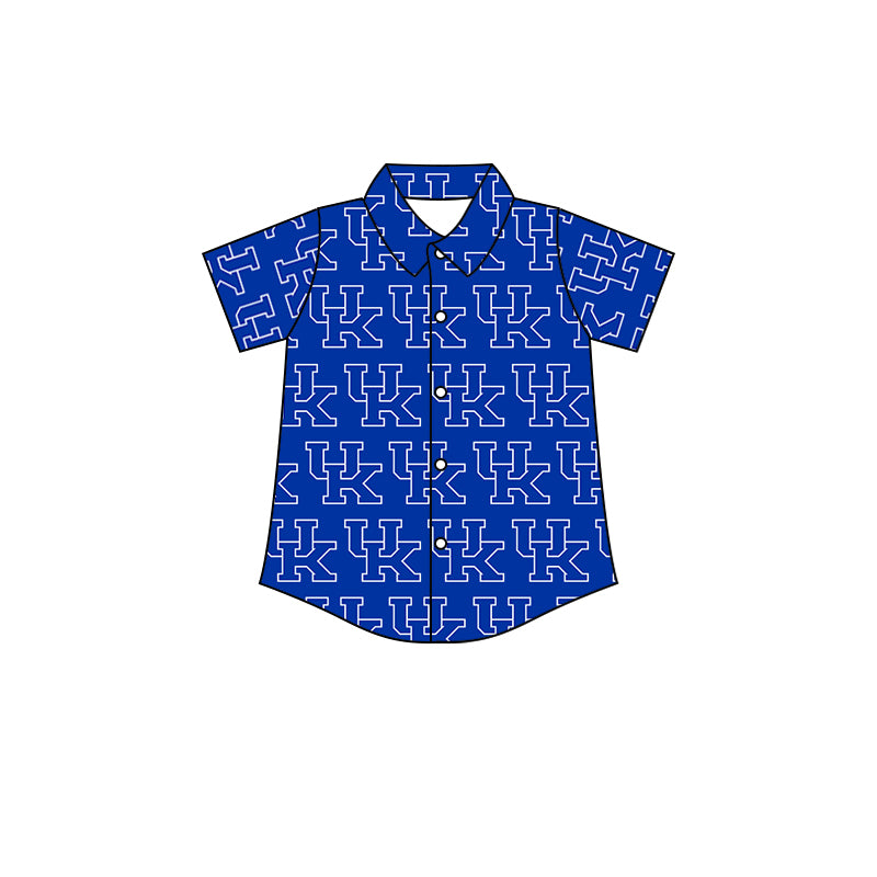 (Custom Design MOQ 5) Boys blue football team's NO.9 button up tee shirts top