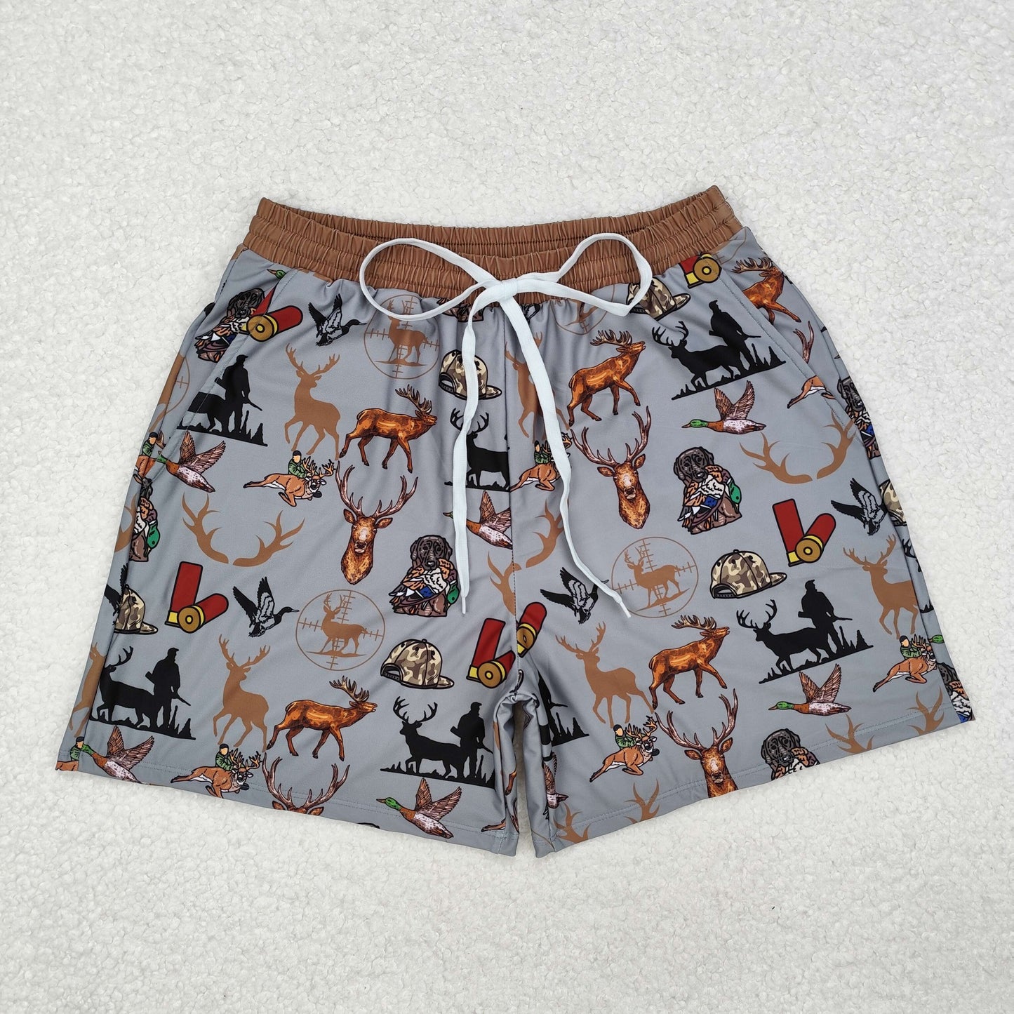 S0470 Adult Dog Duck Deer Hunting Print Man Summer Swim Trunks