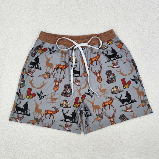 S0470 Adult Dog Duck Deer Hunting Print Man Summer Swim Trunks